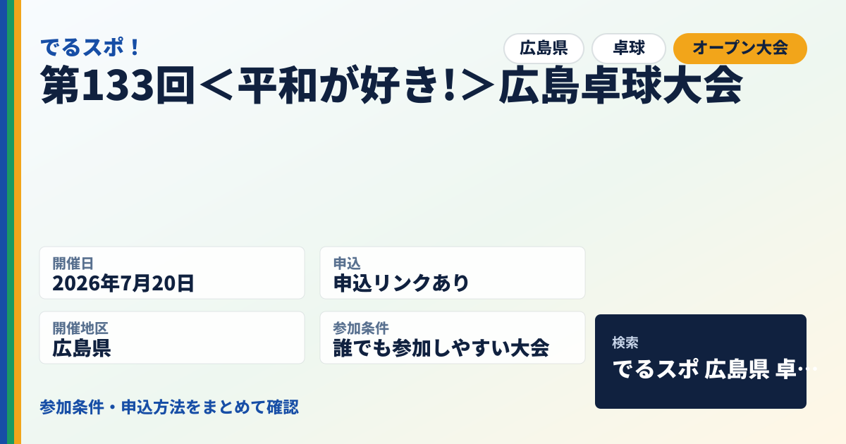 第133回＜平和が好き!＞広島卓球大会