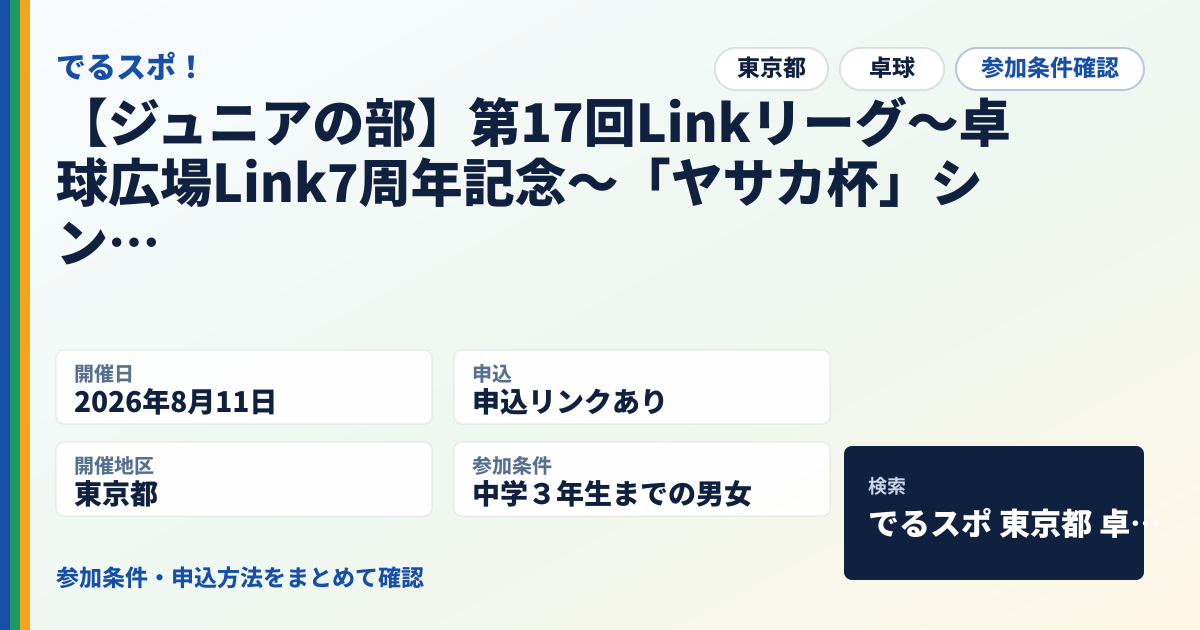【ジュニアの部】第17回Linkリーグ～卓球広場Link7周年記念～「ヤサカ杯」シングルスオープン卓球大会