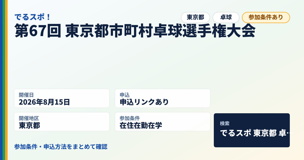 第67回 東京都市町村卓球選手権大会