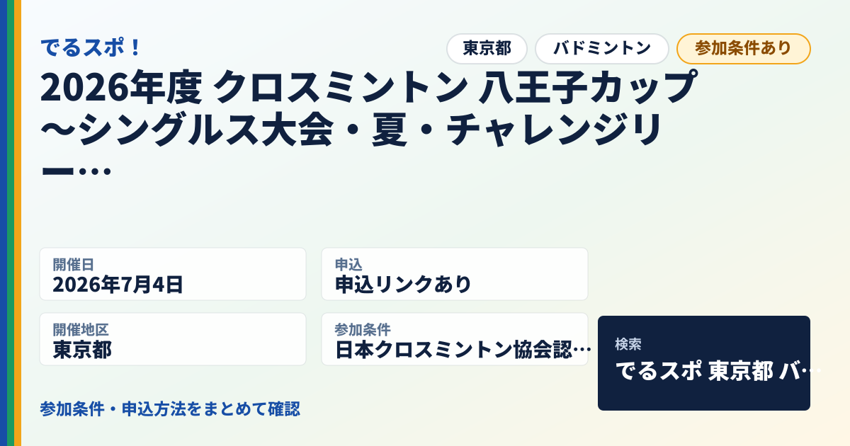 2026年度 クロスミントン 八王子カップ　～シングルス大会・夏・チャレンジリーグ～