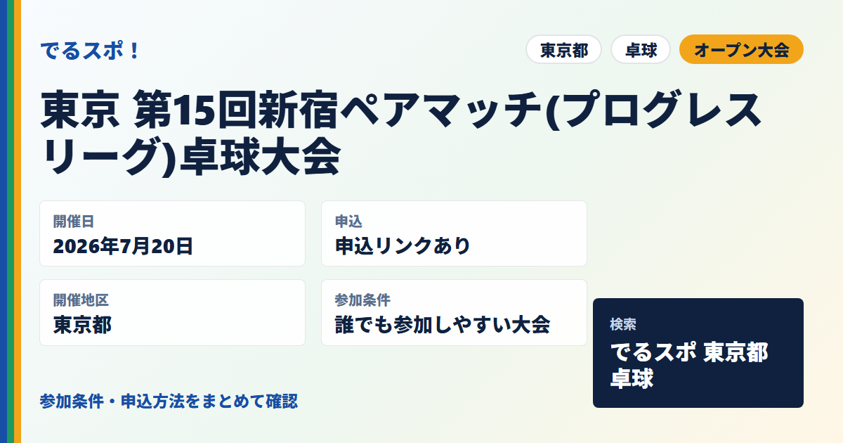 東京 第15回新宿ペアマッチ(プログレスリーグ)卓球大会
