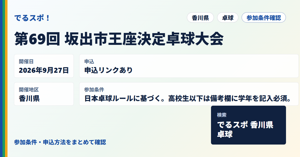 第69回 坂出市王座決定卓球大会