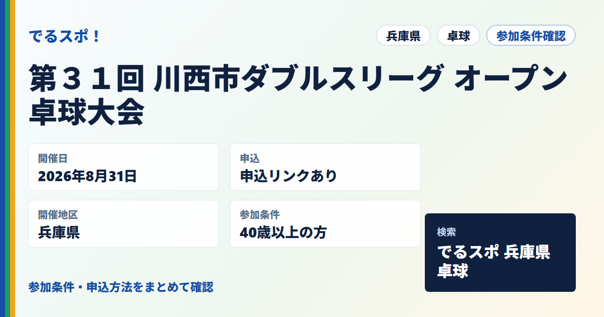 第３１回 川西市ダブルスリーグ オープン卓球大会