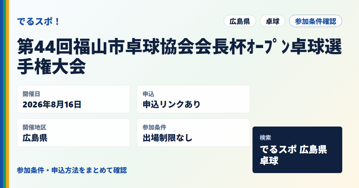 第44回福山市卓球協会会長杯ｵｰﾌﾟﾝ卓球選手権大会
