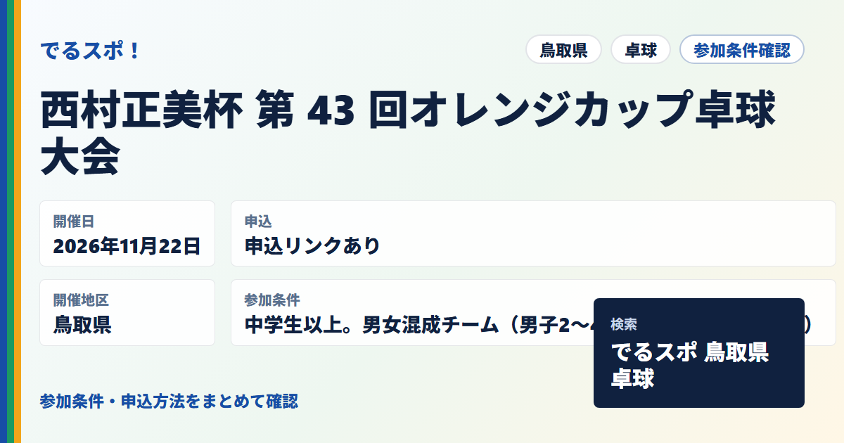 西村正美杯 第 43 回オレンジカップ卓球大会