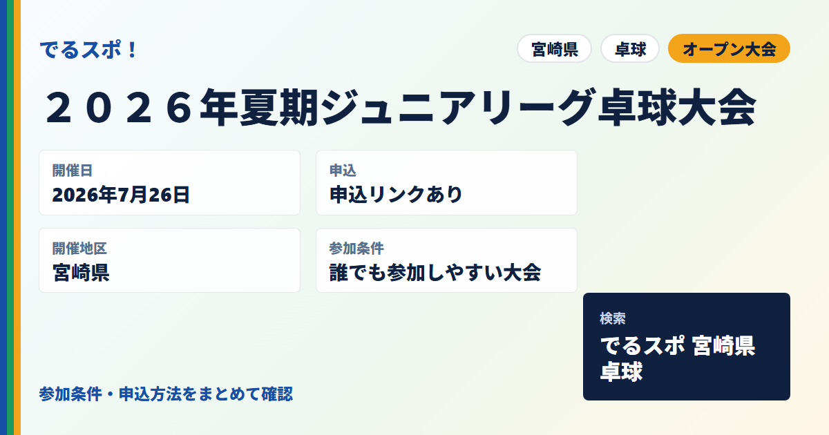 ２０２６年夏期ジュニアリーグ卓球大会