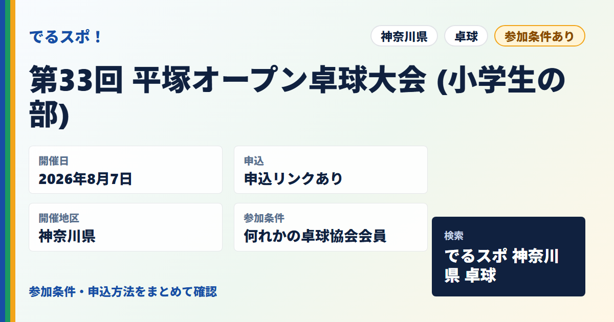 第33回 平塚オープン卓球大会 (小学生の部)