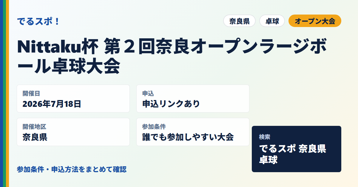 Nittaku杯 第２回奈良オープンラージボール卓球大会