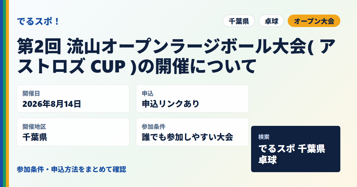 第2回 流山オープンラージボール大会( アストロズ CUP )の開催について