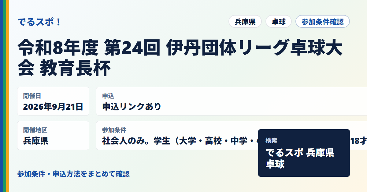 令和8年度 第24回 伊丹団体リーグ卓球大会 教育長杯