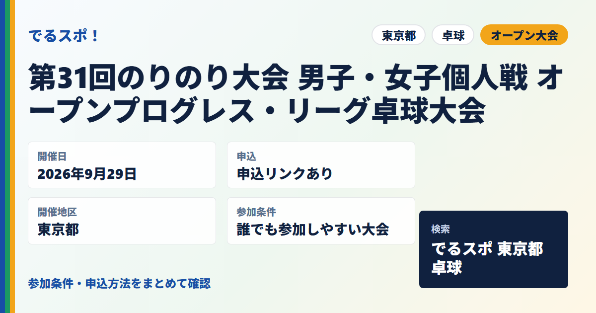 第31回のりのり大会 男子・女子個人戦 オープンプログレス・リーグ卓球大会