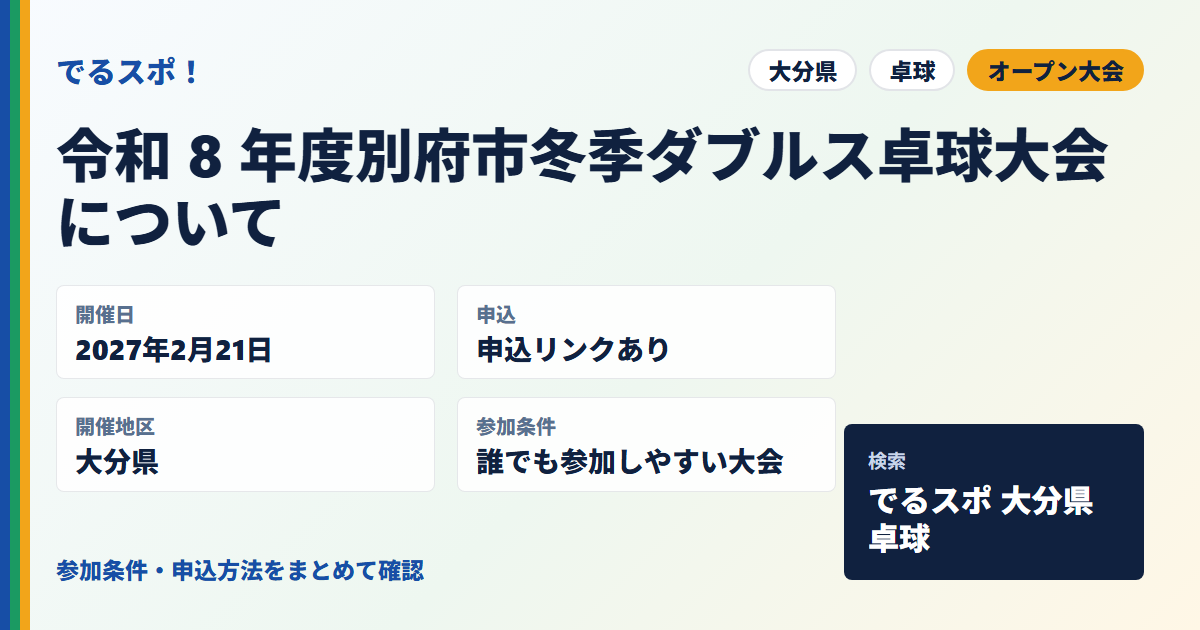 令和 8 年度別府市冬季ダブルス卓球大会について