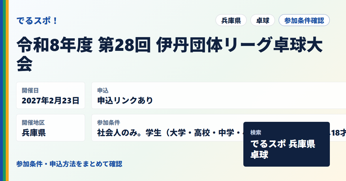令和8年度 第28回 伊丹団体リーグ卓球大会