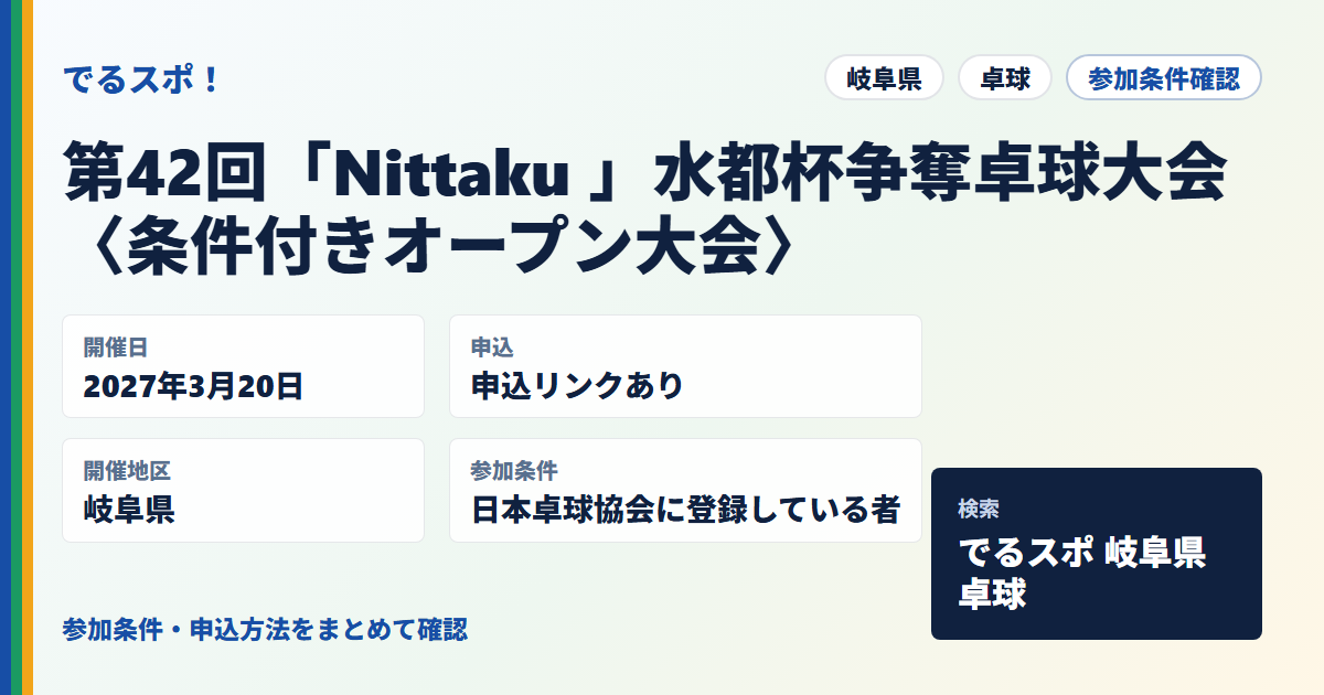 第42回「Nittaku 」水都杯争奪卓球大会〈条件付きオープン大会〉