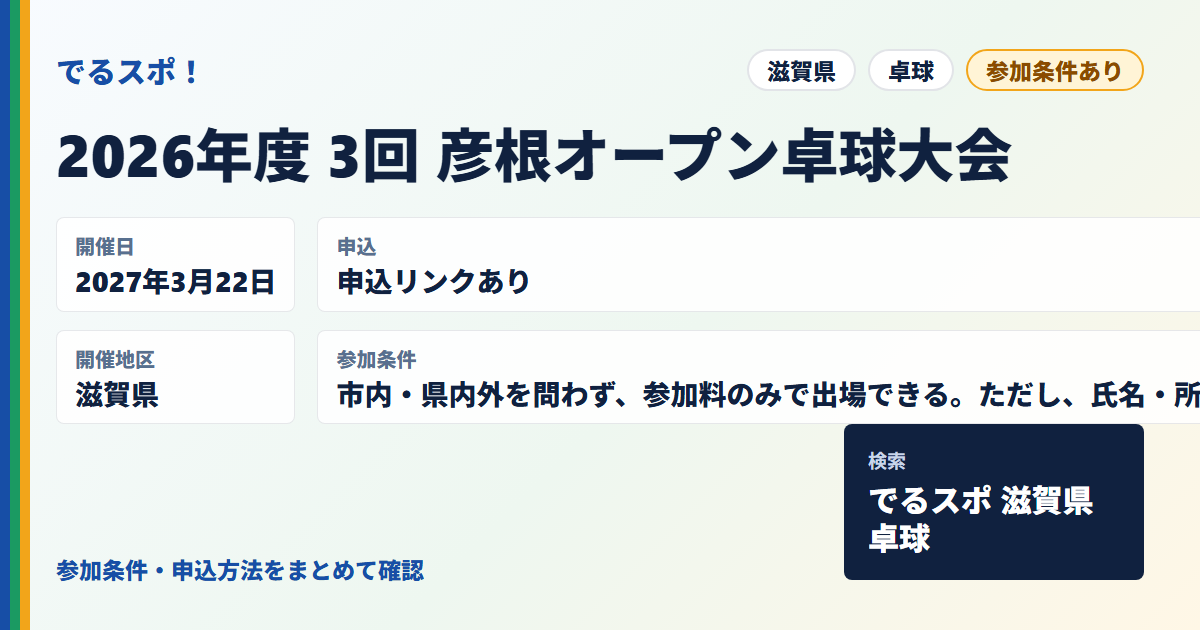 2026年度 3回 彦根オープン卓球大会
