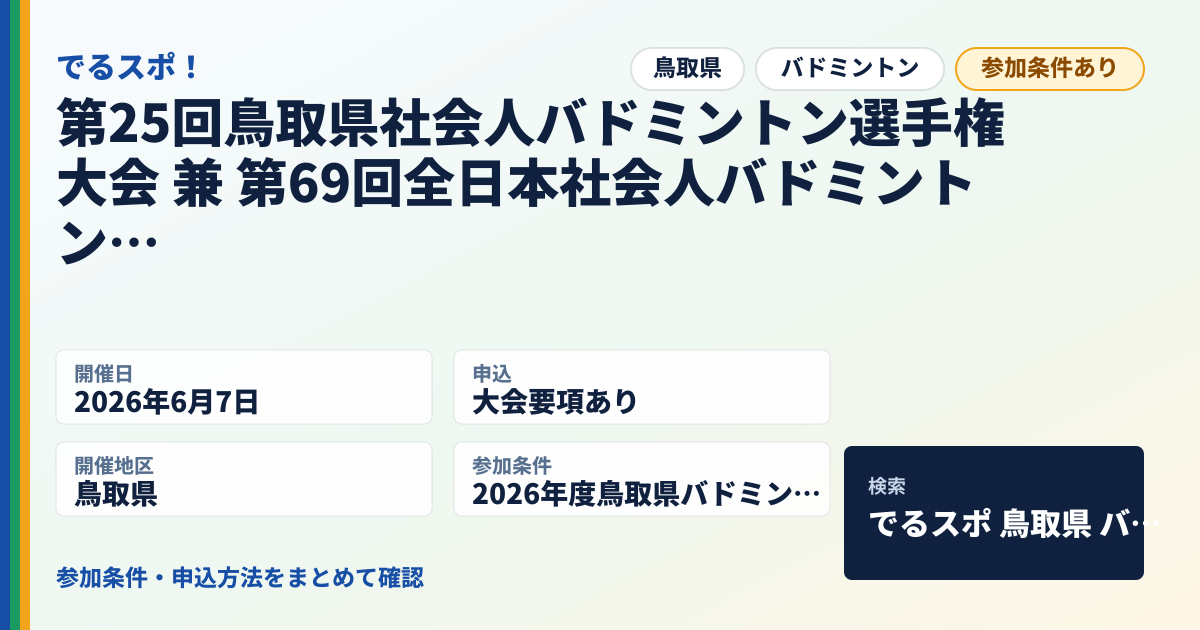 第25回鳥取県社会人バドミントン選手権大会 兼 第69回全日本社会人バドミントン選手権大会鳥取県予選会