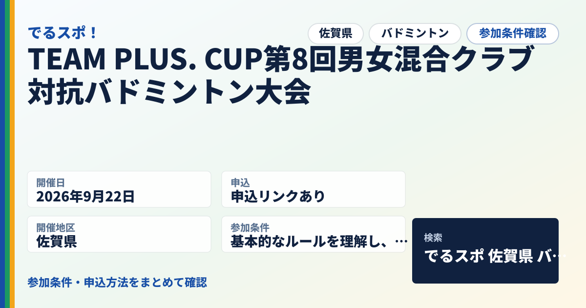 TEAM PLUS. CUP第8回男女混合クラブ対抗バドミントン大会