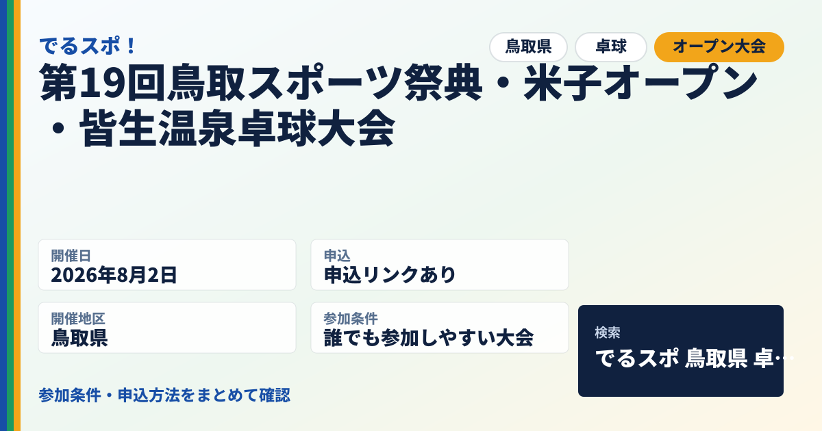 第19回鳥取スポーツ祭典・米子オープン・皆生温泉卓球大会