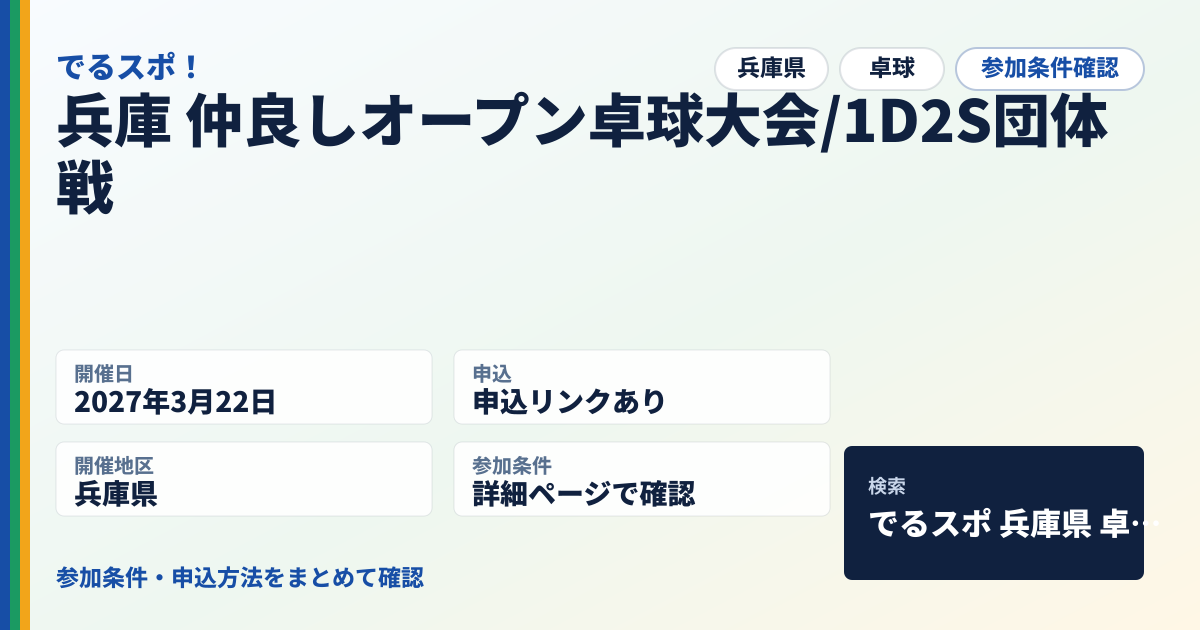 兵庫 仲良しオープン卓球大会/1D2S団体戦
