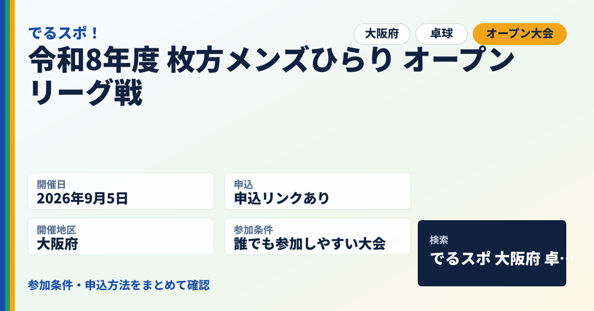 令和8年度 枚方メンズひらり オープンリーグ戦
