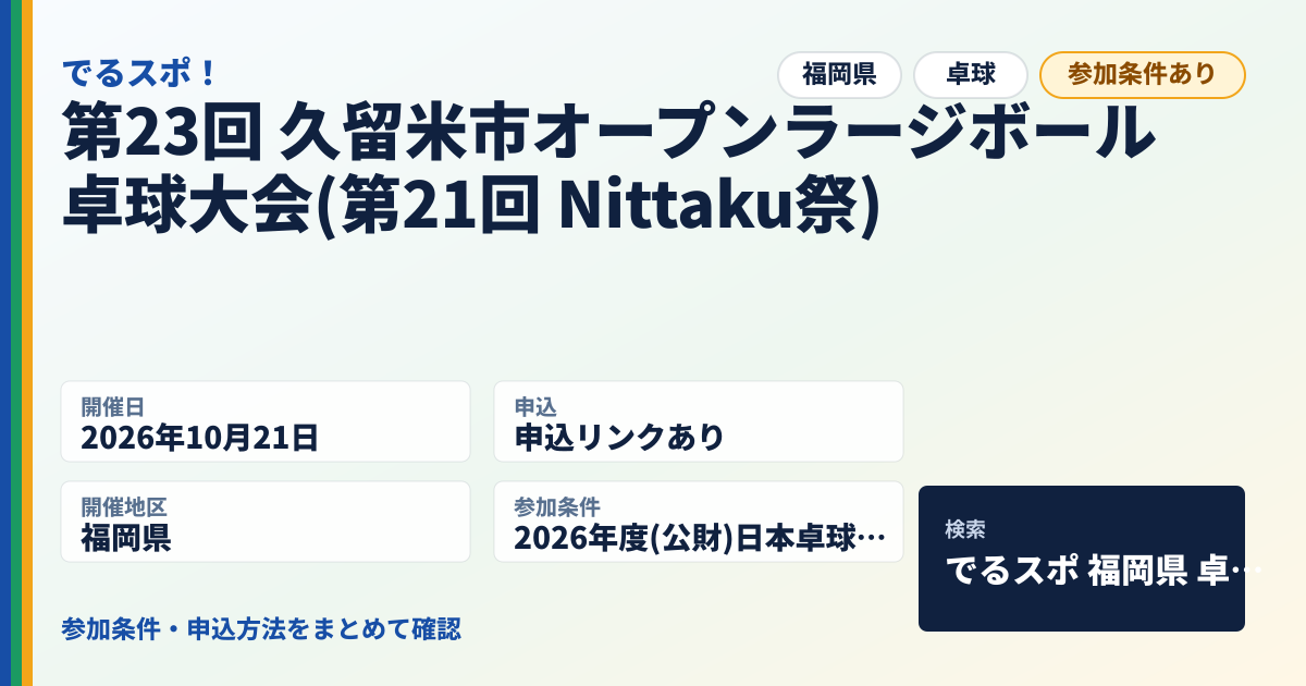 第23回 久留米市オープンラージボール卓球大会(第21回 Nittaku祭)