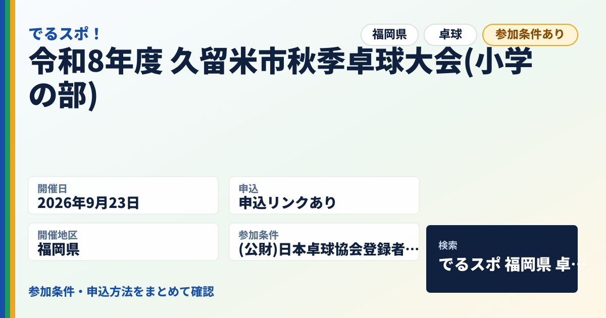 令和8年度 久留米市秋季卓球大会(小学の部)
