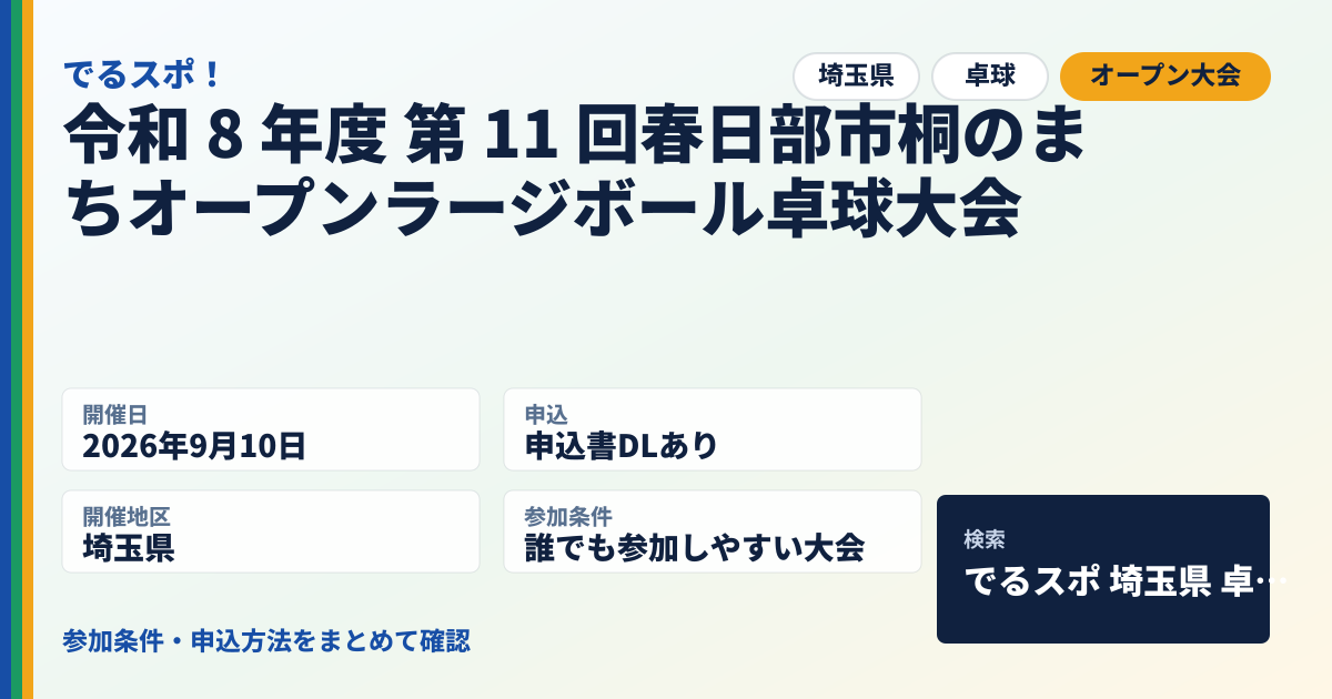 令和 8 年度 第 11 回春日部市桐のまちオープンラージボール卓球大会