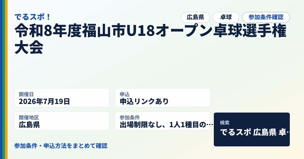 令和8年度福山市U18オープン卓球選手権大会
