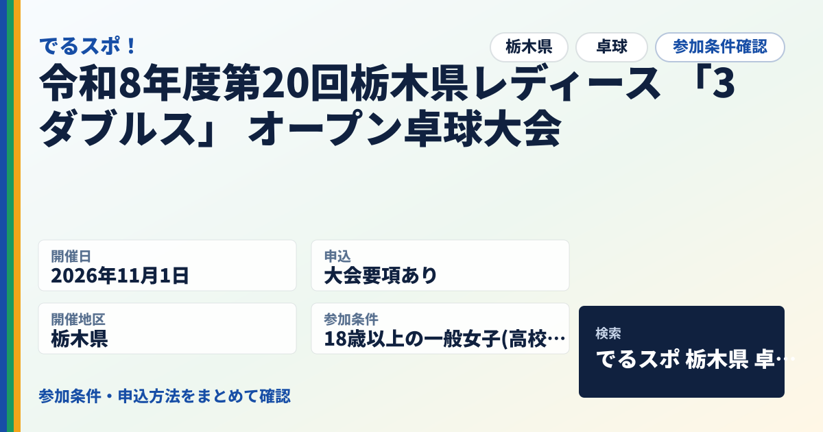 令和8年度第20回栃木県レディース 「3ダブルス」 オープン卓球大会