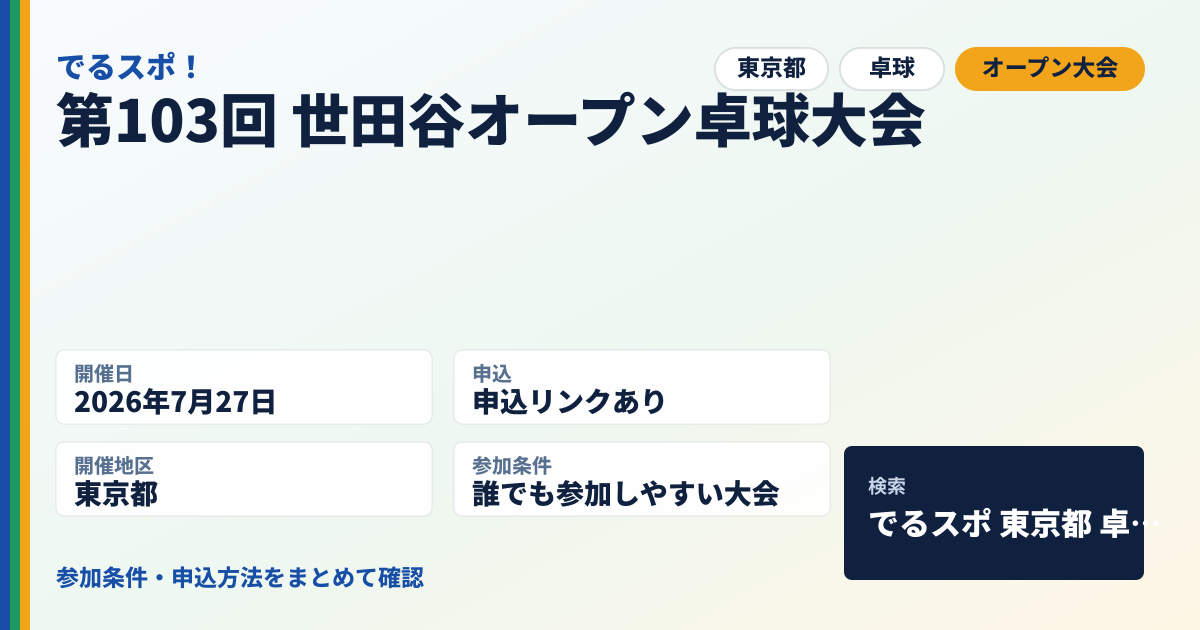 第103回 世田谷オープン卓球大会