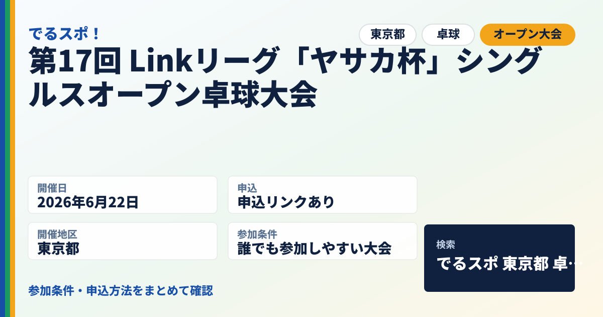 第17回 Linkリーグ「ヤサカ杯」シングルスオープン卓球大会