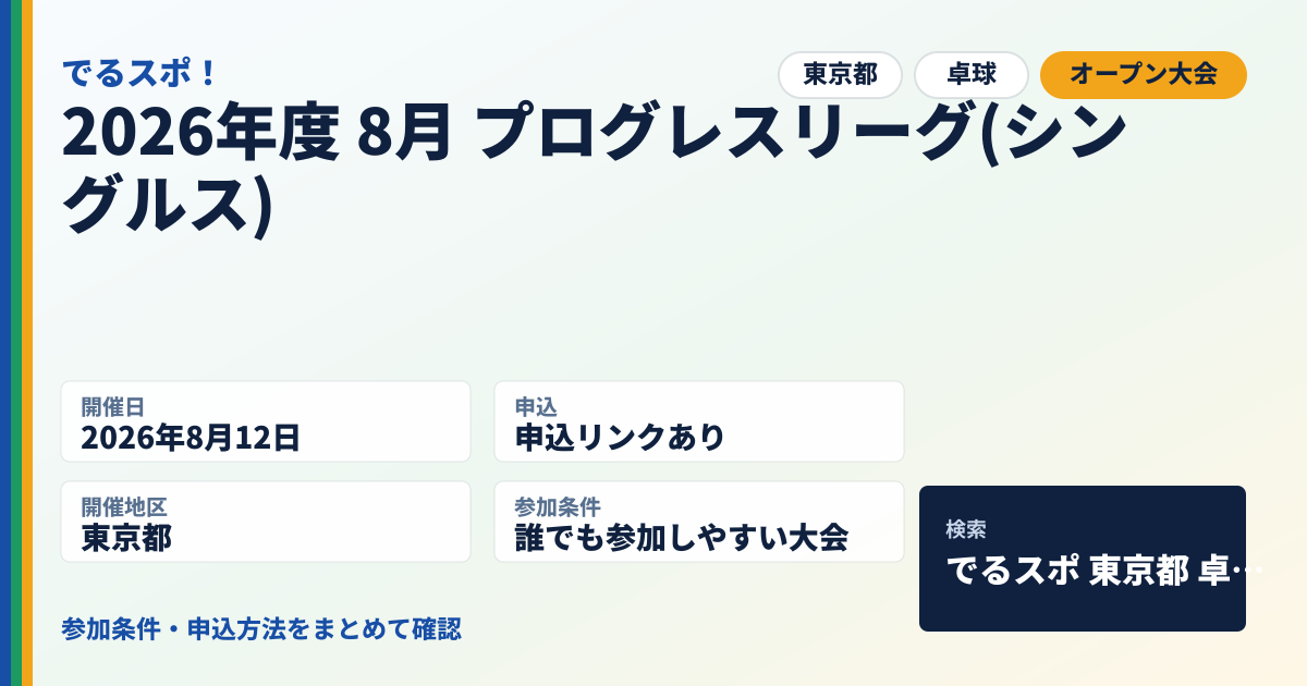 2026年度 8月 プログレスリーグ(シングルス)