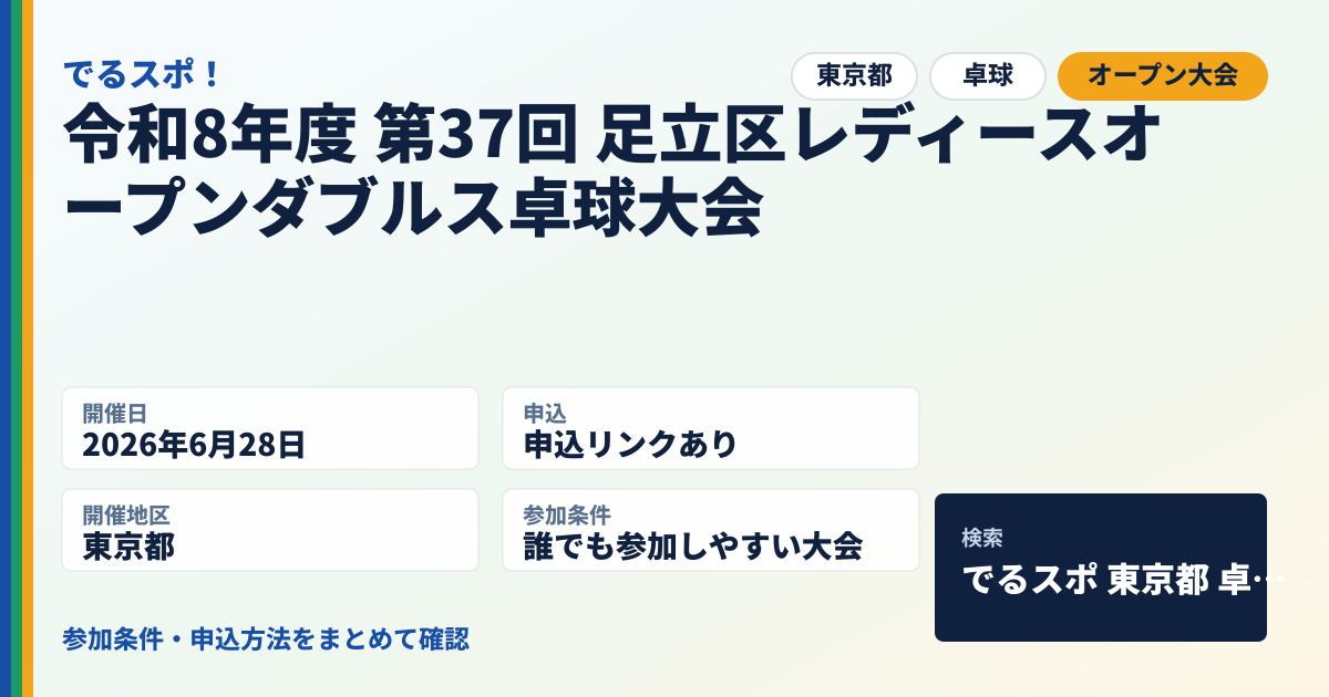 令和8年度 第37回 足立区レディースオープンダブルス卓球大会