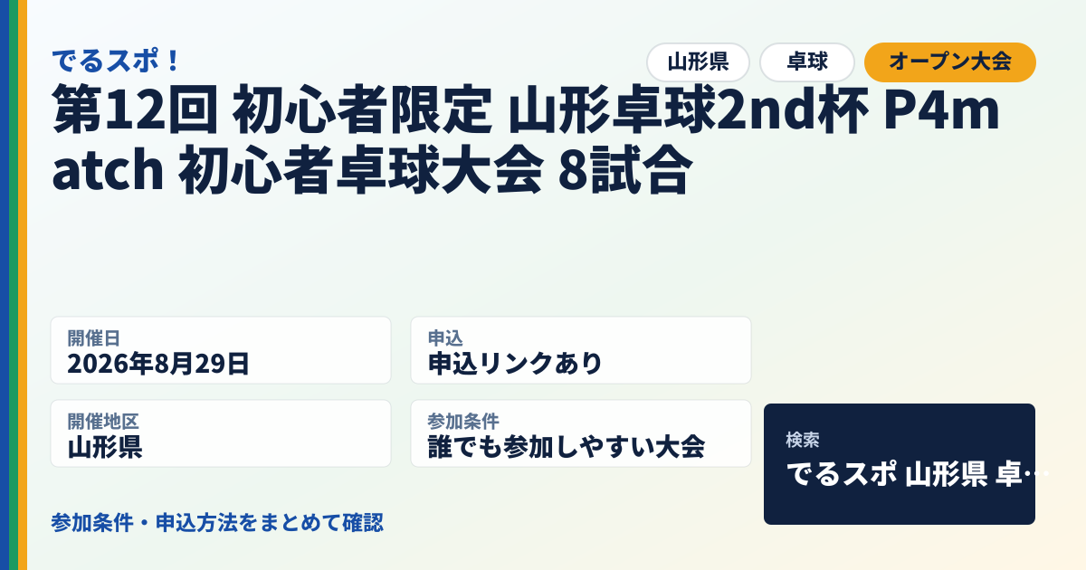 第12回 初心者限定 山形卓球2nd杯 P4match 初心者卓球大会 8試合