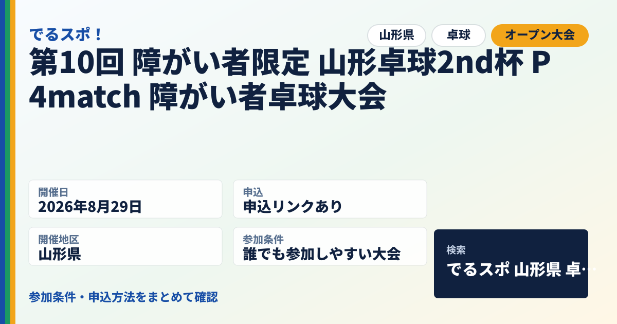 第10回 障がい者限定 山形卓球2nd杯 P4match 障がい者卓球大会