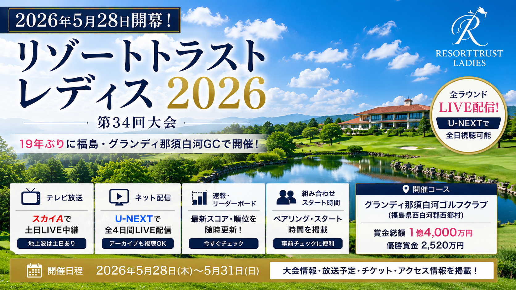 リゾートトラスト レディス 2026 大会情報・放送予定 グランディ那須白河ゴルフクラブ
