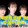 【中国vs日本】女子 世界卓球2024・試合予定(開始時間)・結果速報・放送予定(テレビ/